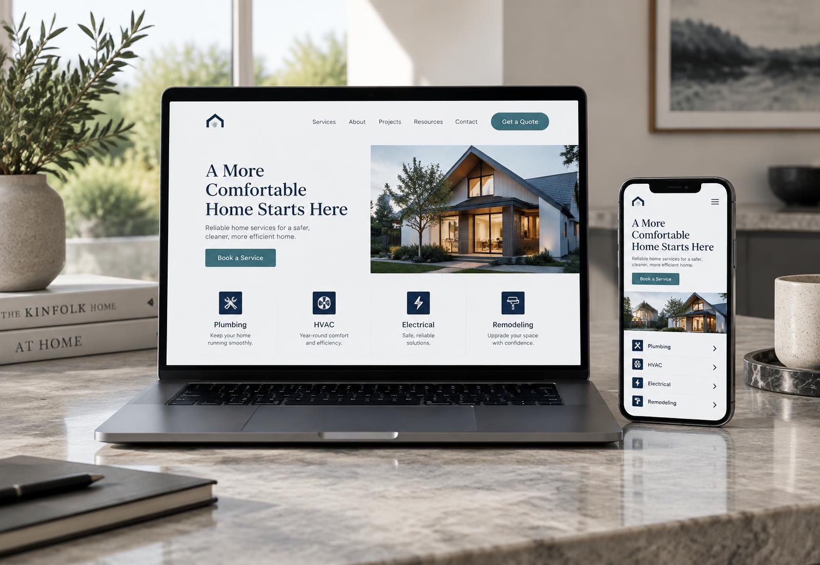 Professional website displayed on a laptop and phone